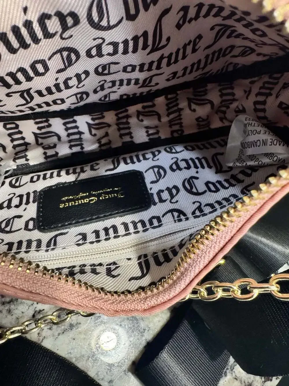 Vintage Y2K Juicy Couture Pink Crossbody Shoulder Bag Purse Gold Chain